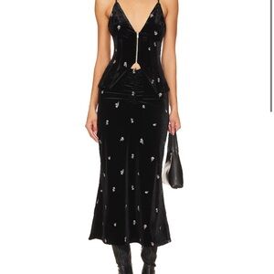 WeWoreWhat Ruched Velvet embroidered skirt NWT size M